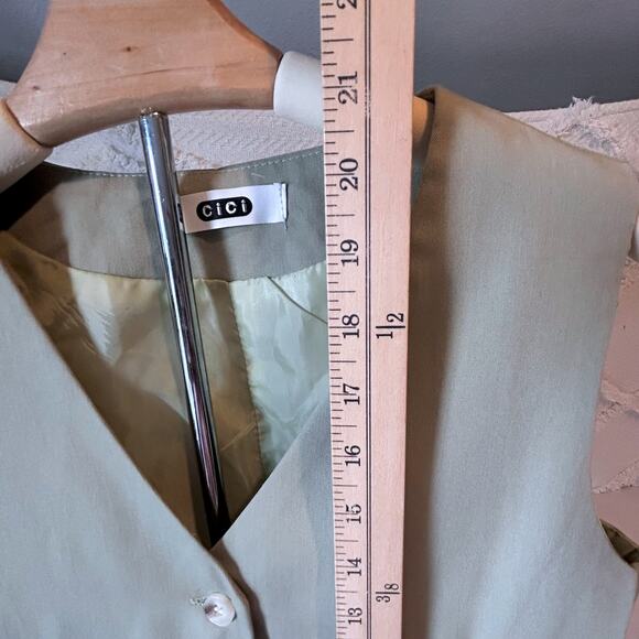 Vintage Light Sage Green Preppy Button Vest Minimalist Tailored Waistcoat SMALL - Picture 8 of 8
